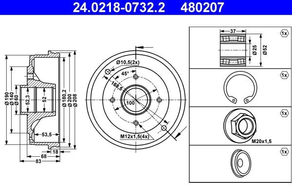 Brake drum(s), drum (24.0218-0732.2), Dacia, Renault